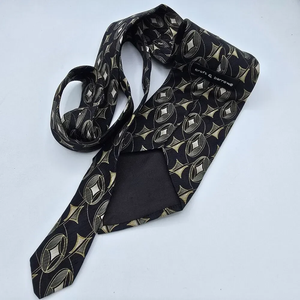 Mens Necktie Croft & Barrow Tie silk Green Black Size 56 By 4 In Vintage